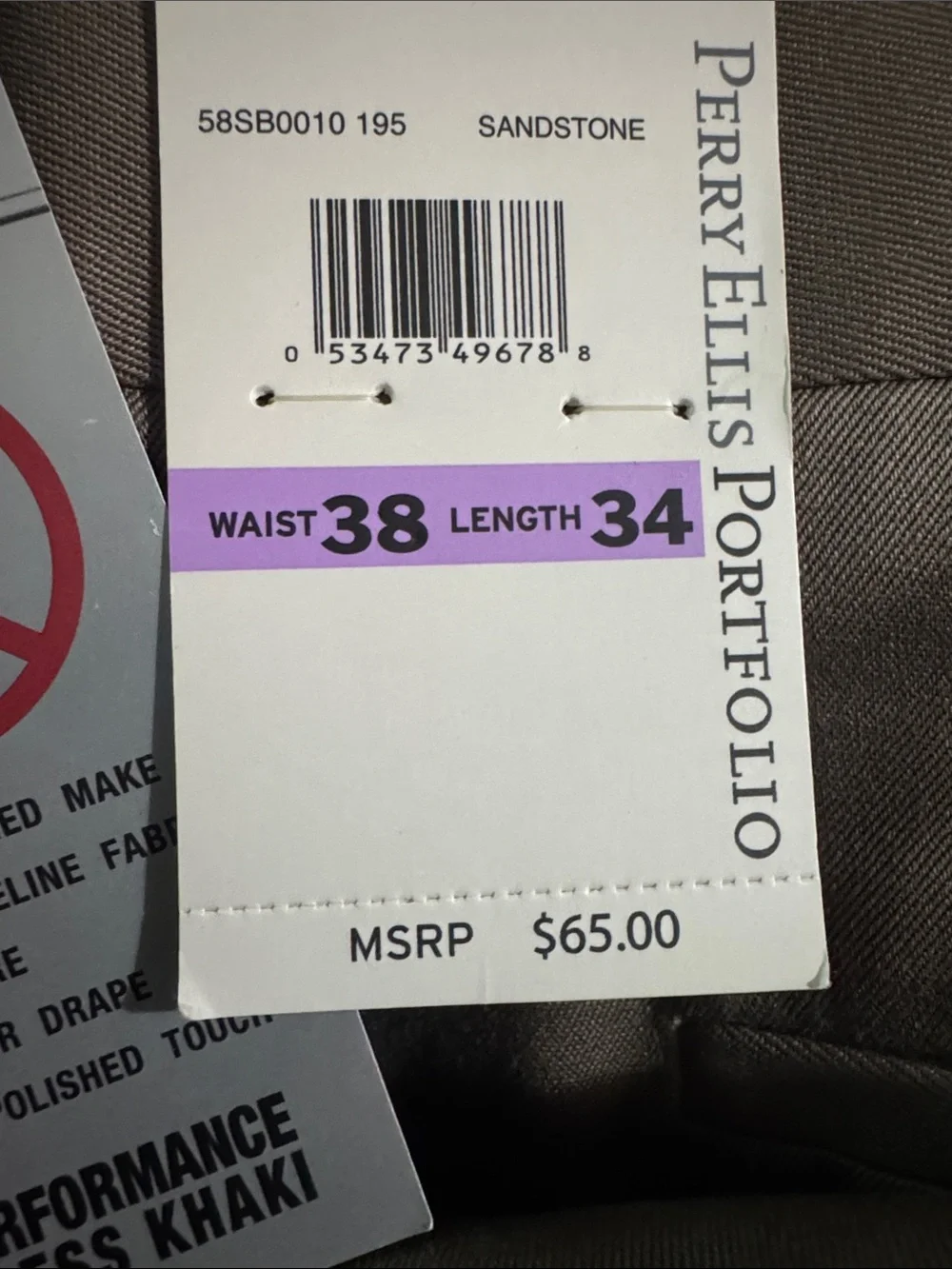 Perry Ellis Portfolio Premium No-Iron Wrinkle-Free Twill Khaki Pants 38x34